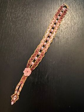Handmade Pink and Gold Braided Beaded Bracelet